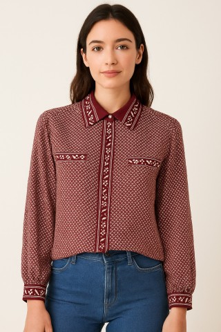 Camisa vintage granate estampado blanco - Ropa mujer SusiSweetdress