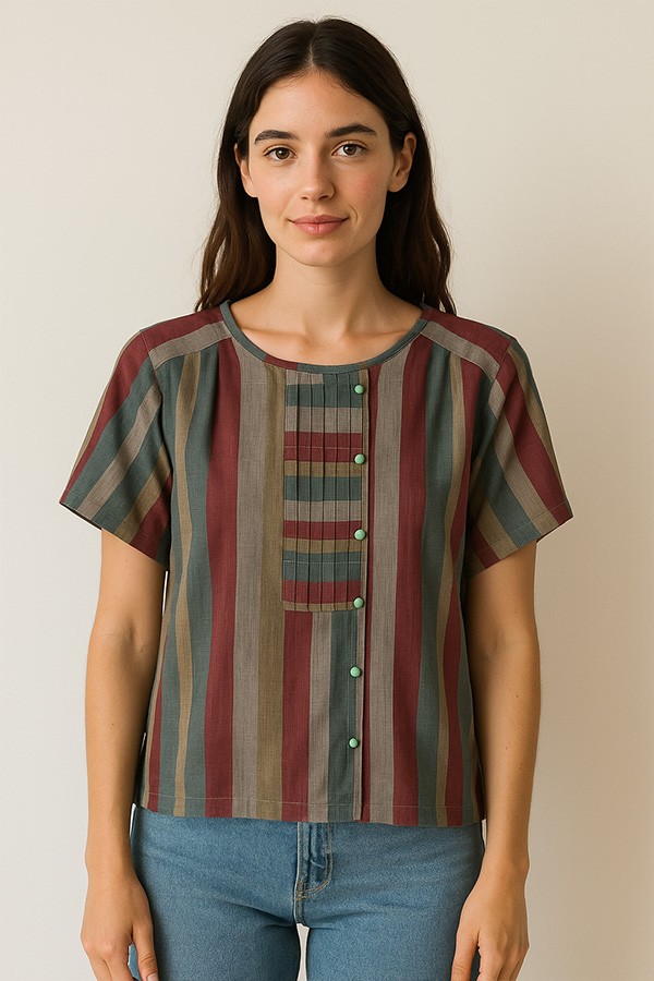 Camisa vintage rayas granate beige azul gris - Ropa mujer SusiSweetdress