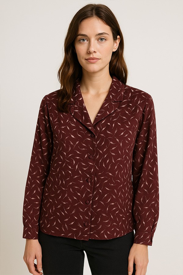 Camisa vintage morado granate flores blancas - Ropa mujer SusiSweetdress