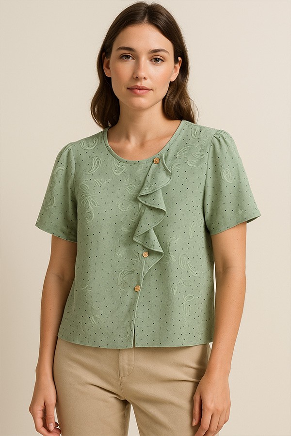 Camisa vintage verde puntitos negros - Ropa mujer SusiSweetdress