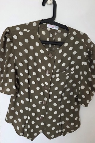 Camisa vintage marrón topos blancos - Ropa mujer SusiSweetdress