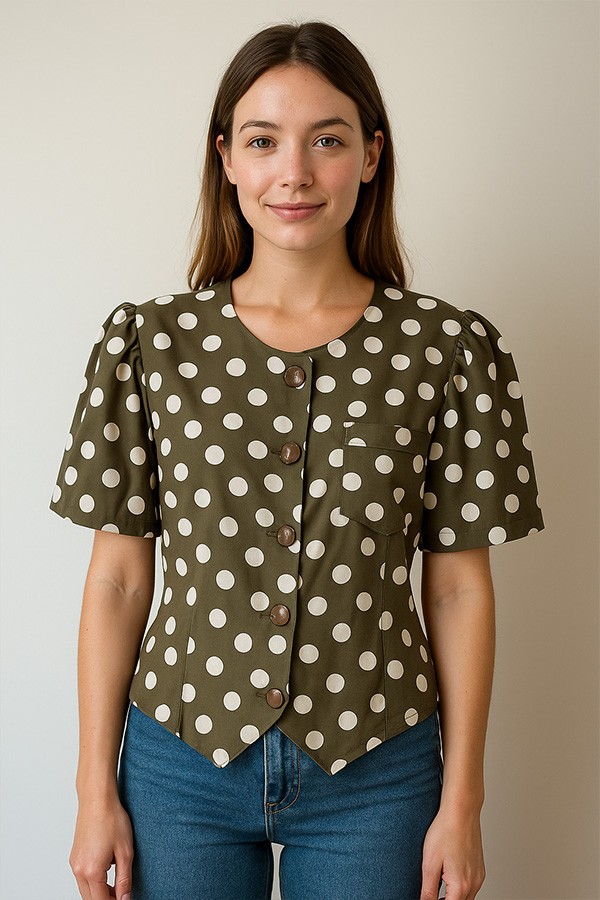 Camisa vintage marrón topos blancos - Ropa mujer SusiSweetdress