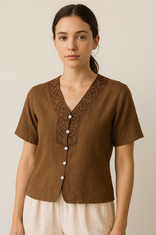 Camisa vintage marrón chocolate bordada - Ropa mujer SusiSweetdress
