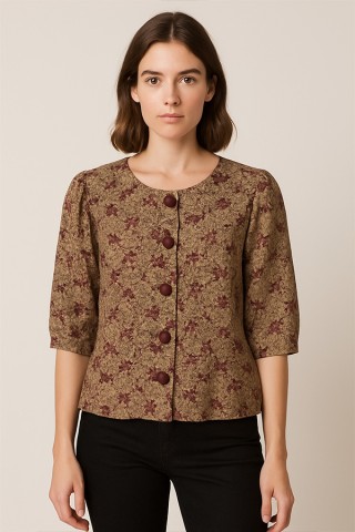 Camisa vintage floreada beige granate - Ropa mujer SusiSweetdress