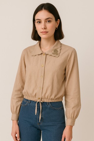 Camisa vintage beige flor bordada - Ropa mujer SusiSweetdress