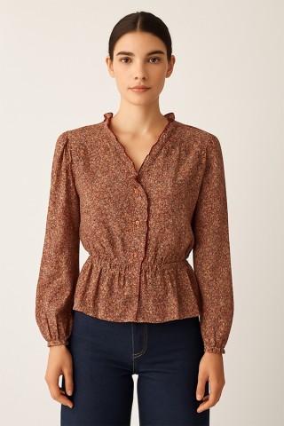 Camisa vintage pequeñas flores granate - Ropa mujer SusiSweetdress