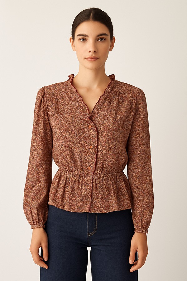 Camisa vintage pequeñas flores granate - Ropa mujer SusiSweetdress