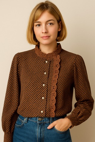 Camisa vintage marrón rayas negras - Ropa mujer SusiSweetdress