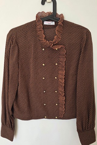 Camisa vintage marrón rayas negras - Ropa mujer SusiSweetdress