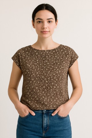 Camisa vintage marrón flores blancas - Ropa mujer SusiSweetdress