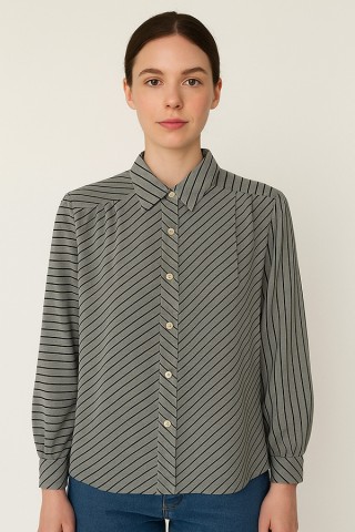 Camisa vintage gris plata rayas negras - Ropa mujer SusiSweetdress