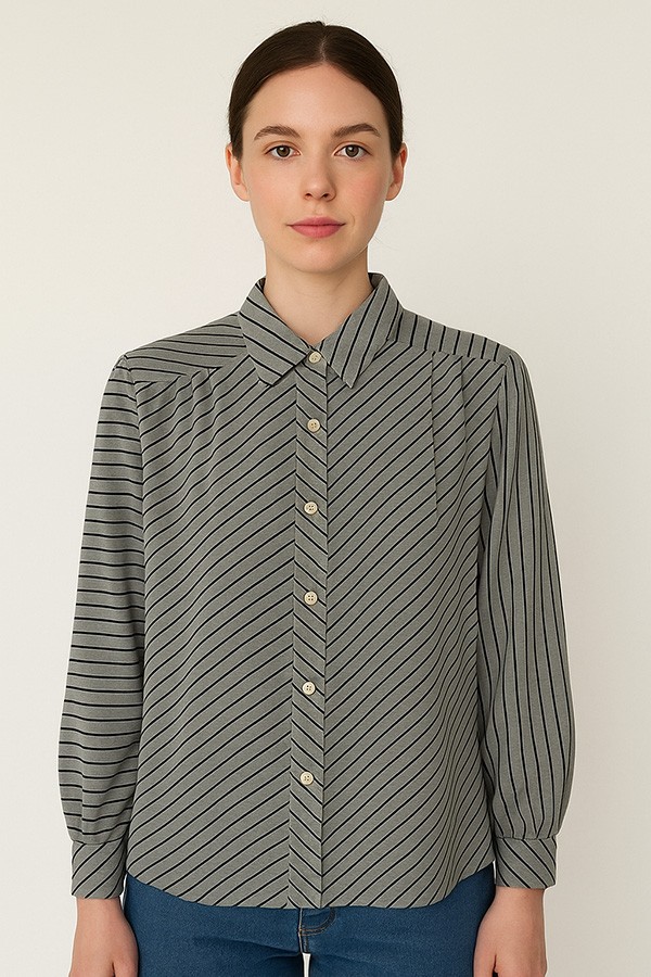 Camisa vintage gris plata rayas negras - Ropa mujer SusiSweetdress