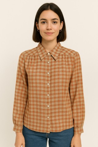 Camisa vintage cuadrille marrón - Ropa mujer SusiSweetdress