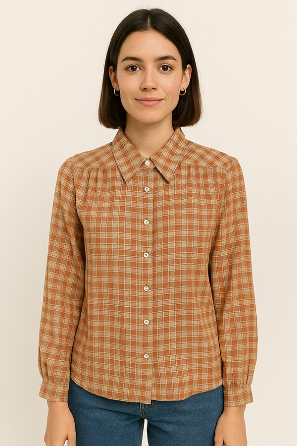 Camisa vintage cuadrille marrón - Ropa mujer SusiSweetdress