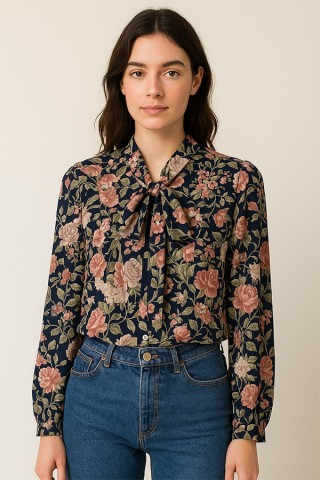 Camisa vintage azul noche floreada - Ropa mujer SusiSweetdress