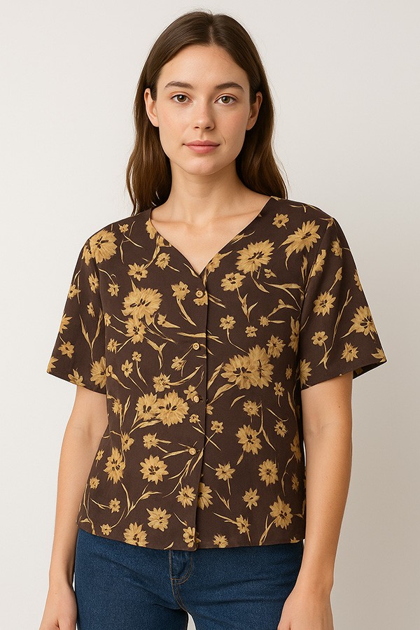 Camisa vintage marrón flores ocre - Ropa mujer SusiSweetdress
