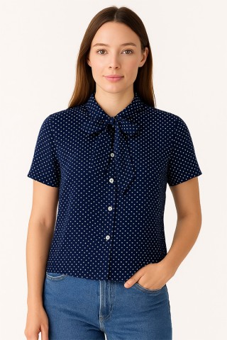 Camisa vintage azul marino con puntitos blancos - Ropa mujer SusiSweetdress