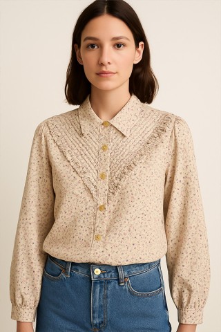 Camisa vintage blanco roto florecitas rosas- Ropa mujer SusiSweetdress