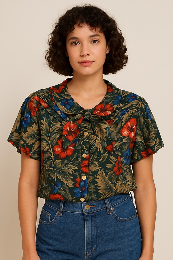 Camisa vintage kaki con flores colores - Ropa mujer SusiSweetdress