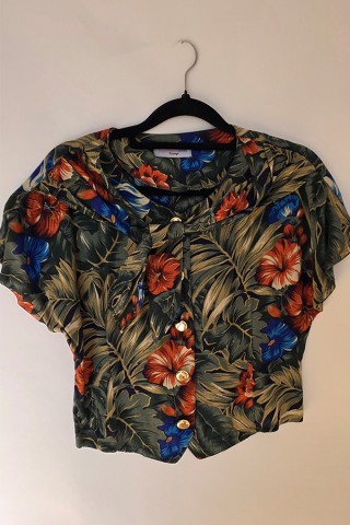 Camisa vintage kaki con flores colores - Ropa mujer SusiSweetdress