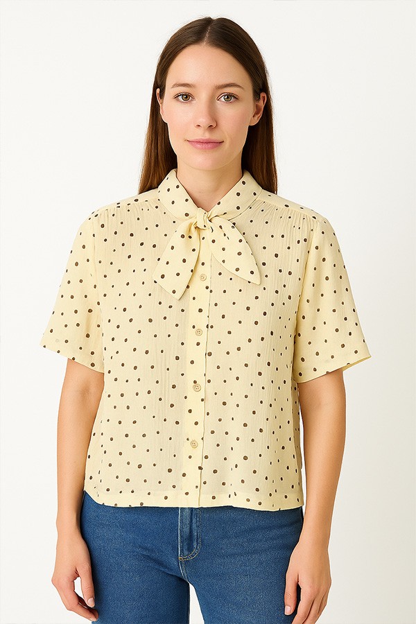 Camisa vintage beis con puntos marrones - Ropa mujer SusiSweetdress