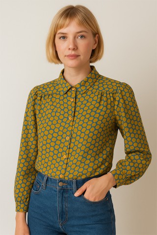 Camisa vintage con estampado ocre - Ropa mujer SusiSweetdress