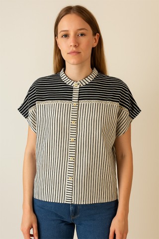 Camisa vintage blanca con rayas negras- Ropa mujer SusiSweetdress