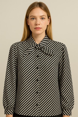 Camisa vintage negra con rayas blancas- Ropa mujer SusiSweetdress