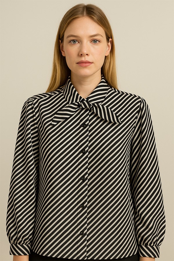 Camisa vintage negra con rayas blancas- Ropa mujer SusiSweetdress