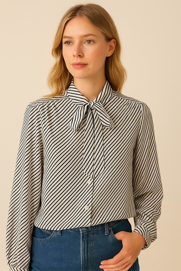 Camisa vintage blanca a rayas negras- Ropa mujer SusiSweetdress