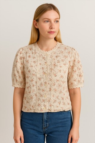 Camisa vintage beis con flores- Ropa mujer SusiSweetdress