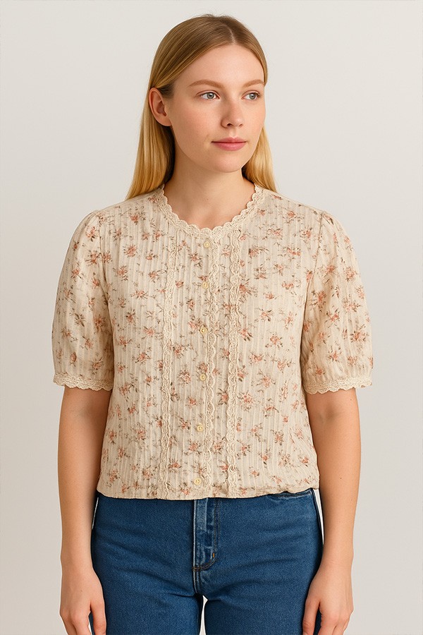 Camisa vintage beis con flores- Ropa mujer SusiSweetdress