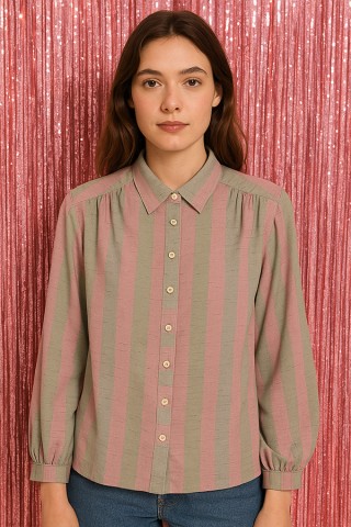 Camisa vintage rayas rosa verde gris - Ropa mujer SusiSweetdress