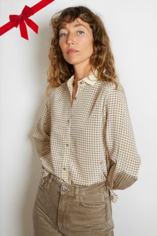 Camisa vintage beige cuadricula marrón - Ropa mujer SusiSweetdress