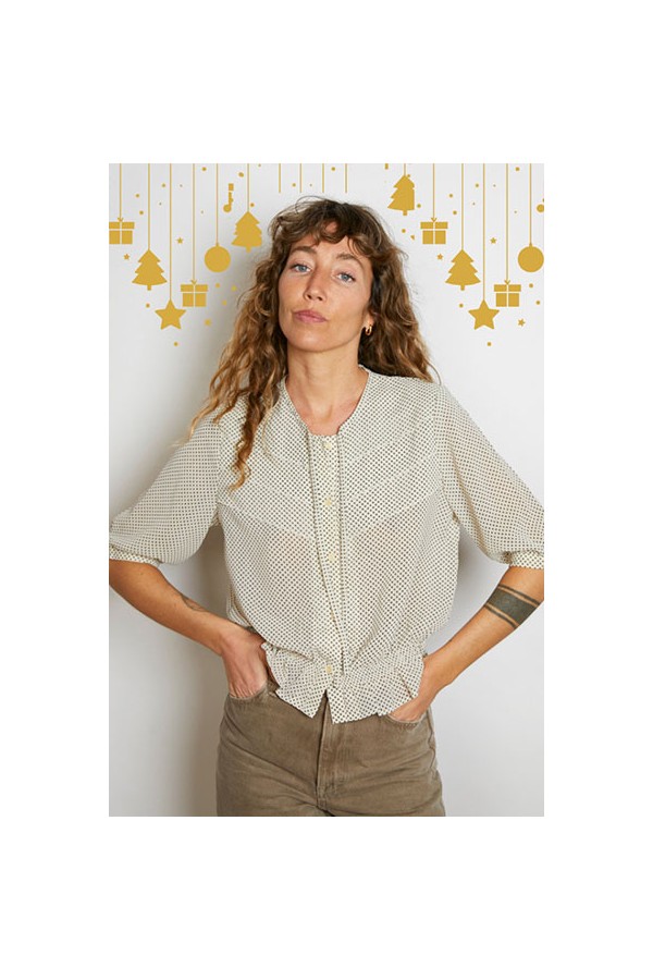 Camisa vintage blanco crema cuadritos negros - Ropa mujer SusiSweetdress