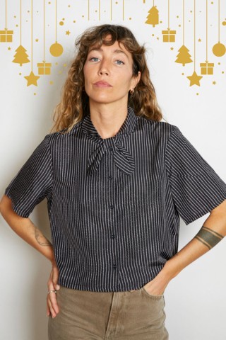 Camisa vintage negra rayas grises - Ropa mujer SusiSweetdress