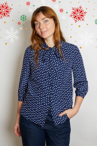 Camisa vintage azul marino flores blancas - Ropa mujer SusiSweetdress