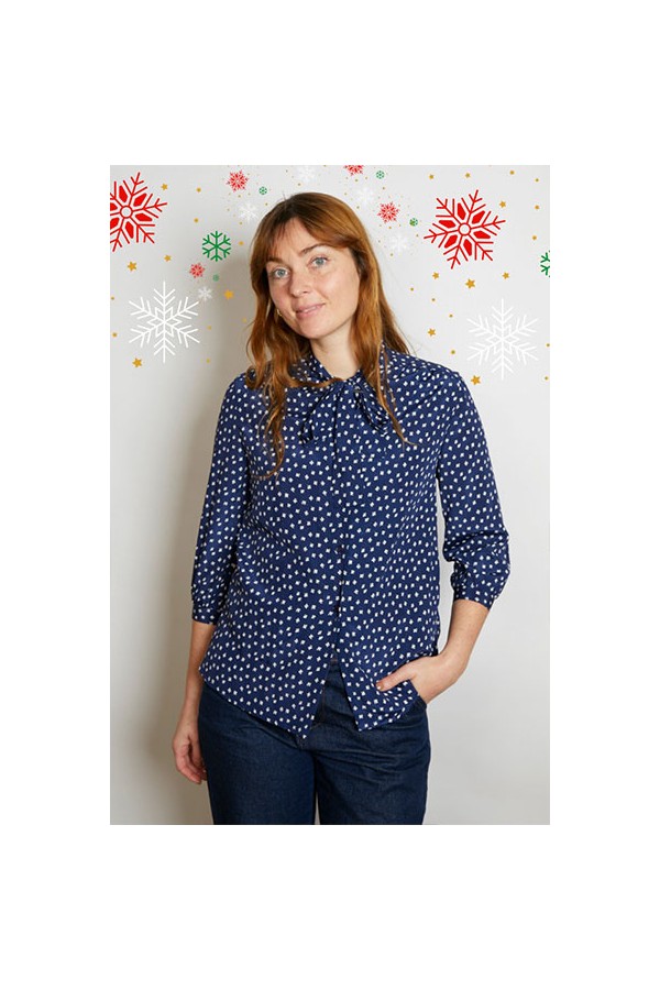 Camisa vintage azul marino flores blancas - Ropa mujer SusiSweetdress