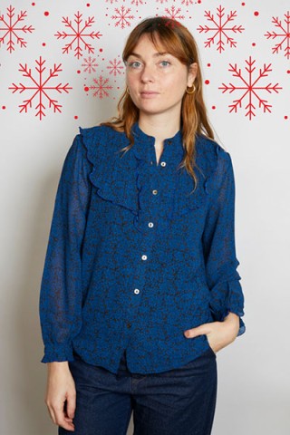 Camisa vintage negra flores azules - Ropa mujer SusiSweetdress