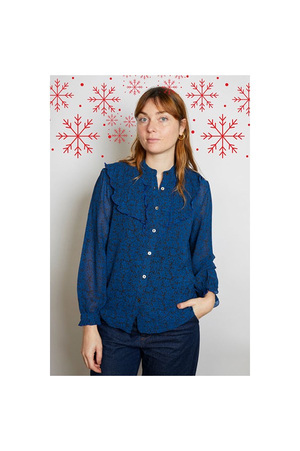 Camisa vintage negra flores azules - Ropa mujer SusiSweetdress