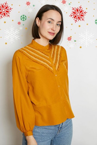 Camisa vintage naranja ocre puntitos grises - Ropa mujer SusiSweetdress