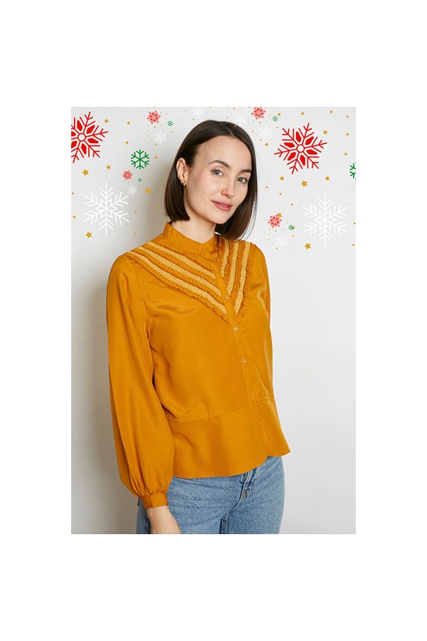 Camisa vintage naranja ocre puntitos grises - Ropa mujer SusiSweetdress