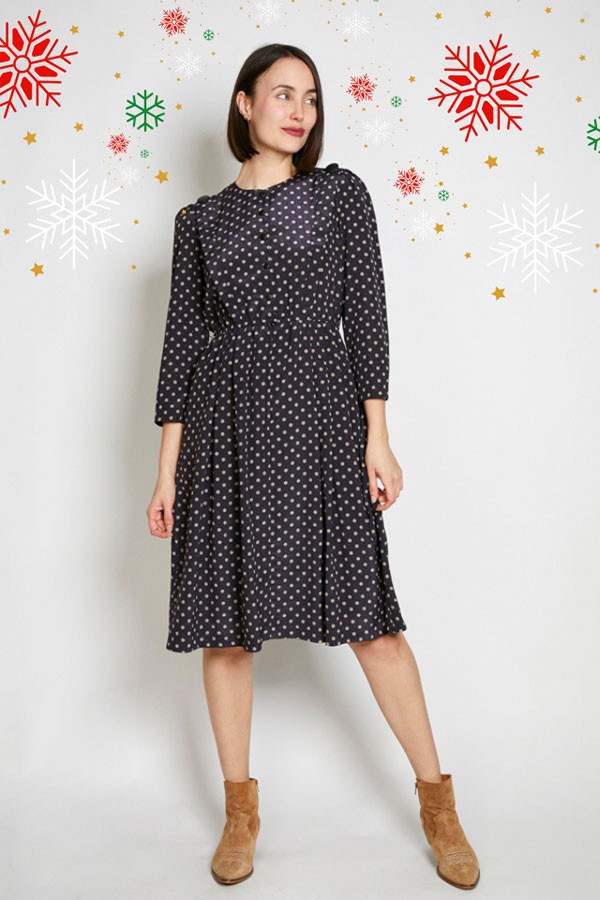 Vestido vintage negro lunares beige - Ropa mujer vintage SusiSweetdress