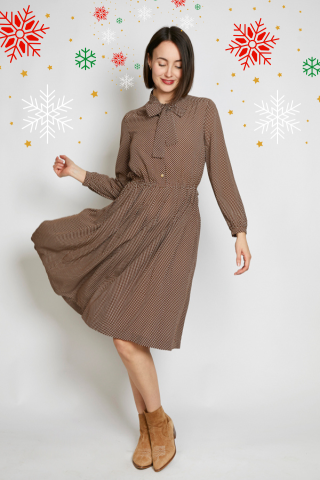 Vestido vintage marrón estrellitas blancas - Ropa mujer vintage SusiSweetdress