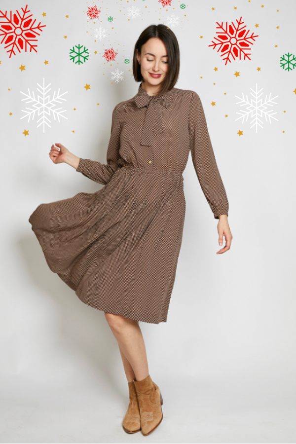 Vestido vintage marrón estrellitas blancas - Ropa mujer vintage SusiSweetdress