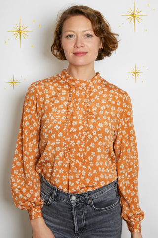 Camisa vintage naranja hojas blancas - Ropa mujer SusiSweetdress