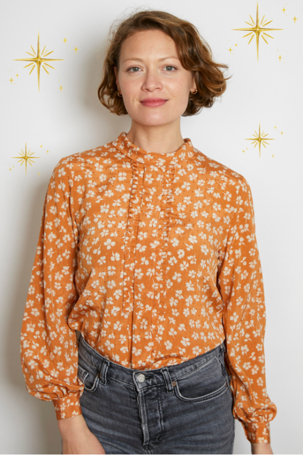 Camisa vintage naranja hojas blancas - Ropa mujer SusiSweetdress