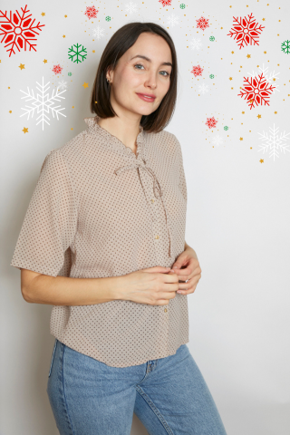 Camisa vintage  beige lunares marrones - Ropa mujer SusiSweetdress