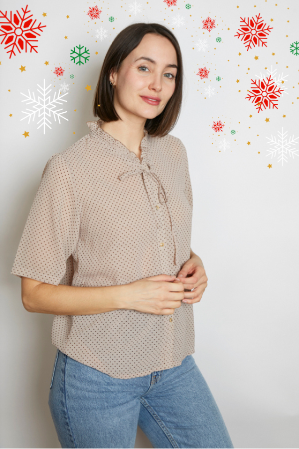 Camisa vintage  beige lunares marrones - Ropa mujer SusiSweetdress