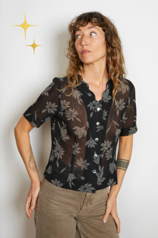 Camisa vintage negra flores grises - Ropa mujer SusiSweetdress